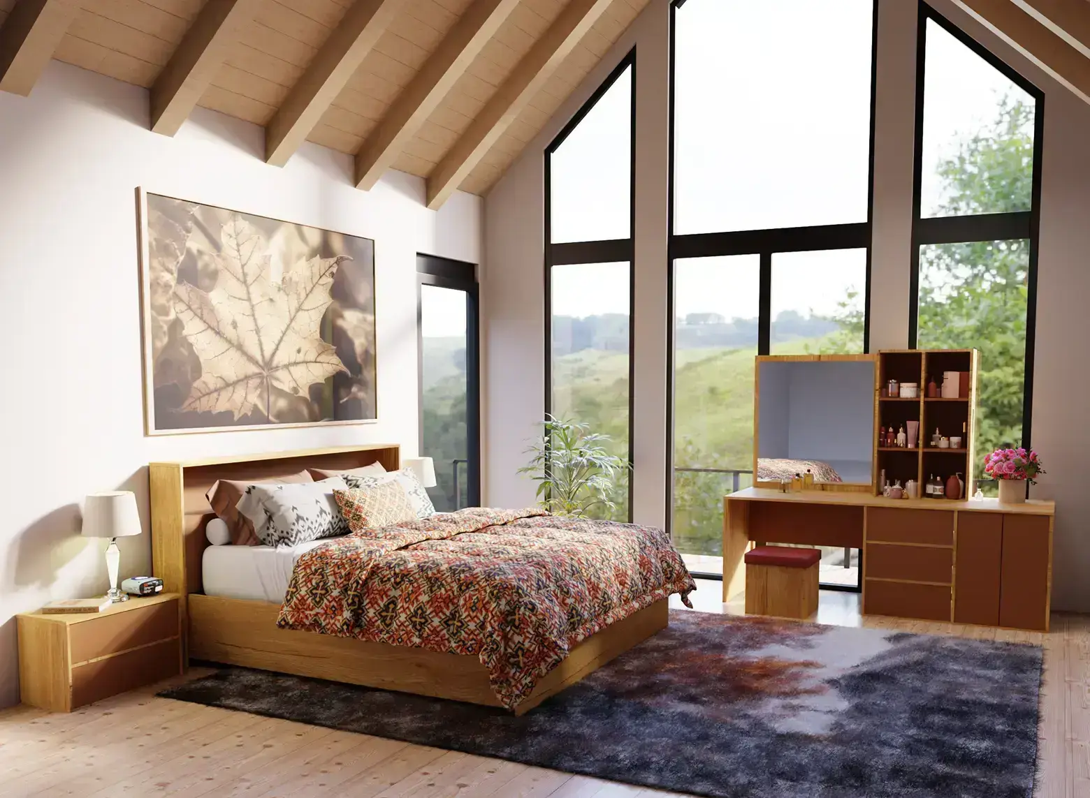 Modern MDF Bedroom with Warm Wooden Tones